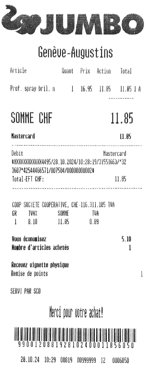 Exemple de photo correcte d'un ticket de caisse